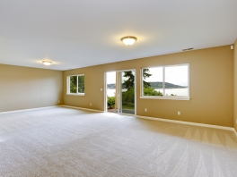 Spacious Family Room With Clean Carpet Floor And Exit To Walkout Patio